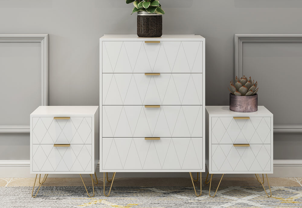 Ally 4 Drawer Tall Chest & 2 Drawer Bedside - 3 Piece Bundle