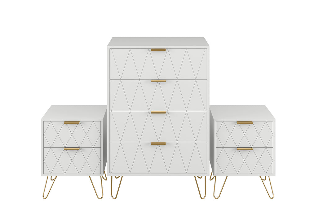 Ally 4 Drawer Tall Chest & 2 Drawer Bedside - 3 Piece Bundle