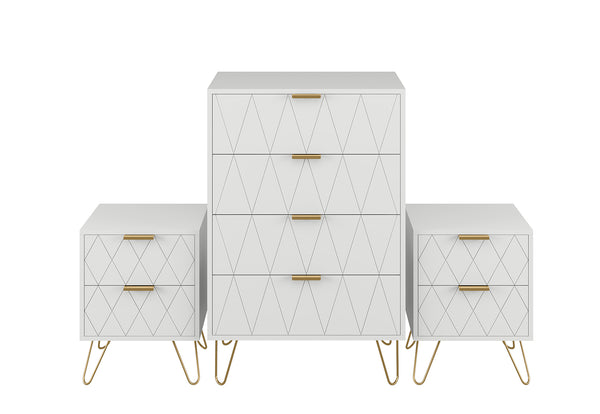 Ally 4 Drawer Tall Chest & 2 Drawer Bedside - 3 Piece Bundle