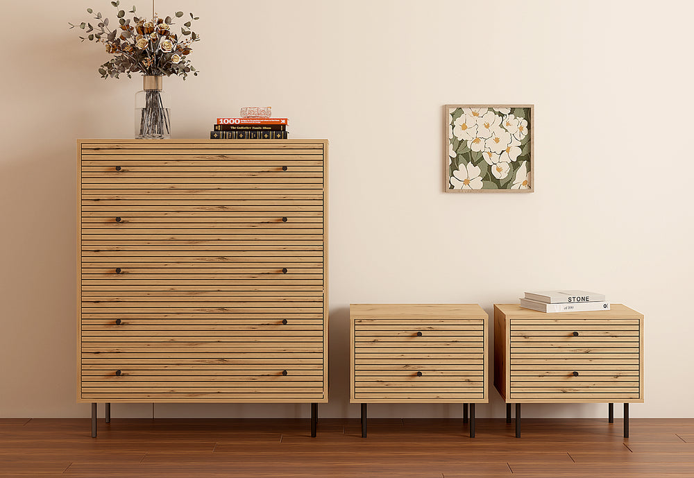 Anya 5 Drawer Tall Chest & 2 Drawer Bedside - 3 Piece Bundle