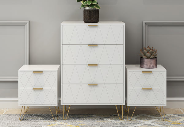 Ally 4 Drawer Tall Chest & 2 Drawer Bedside (3 Piece Bundle)