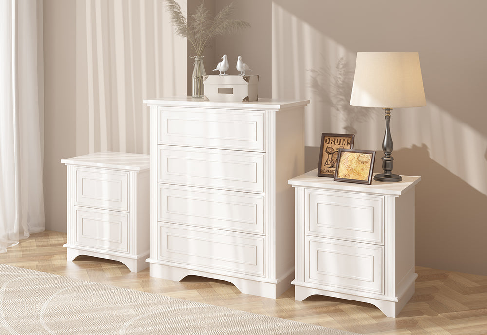 Amira 4 Drawer Tall Chest & 2 Drawer Bedside (3 Piece Bundle)