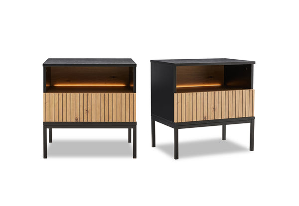 Brooklyn Bedside Table with LED - 2 Piece Bundle
