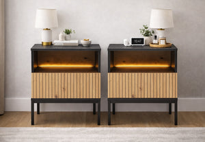 Brooklyn Bedside Table with LED - 2 Piece Bundle