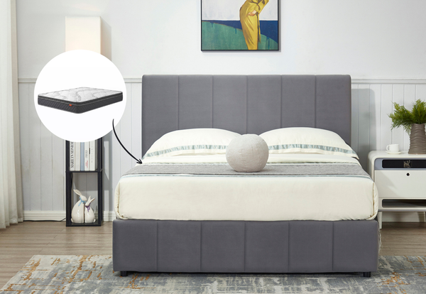 Camila Double Gas Lift Storage Bed & Harbour City Double Mattress Bundle