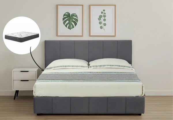 Camila Queen Gas Lift Storage Bed & Harbour City Queen Mattress Bundle