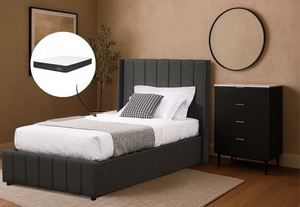 Chloe King Single Gas Lift Storage Bed & Harbour City King Single Mattress Bundle