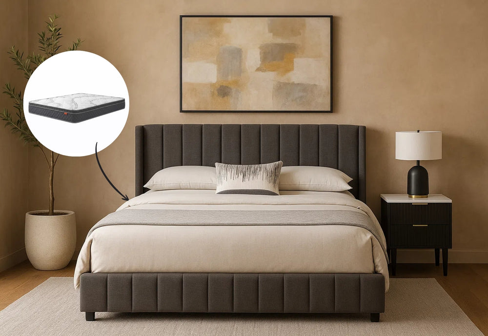 Chloe Queen Gas Lift Storage Bed & Harbour City Queen Mattress Bundle