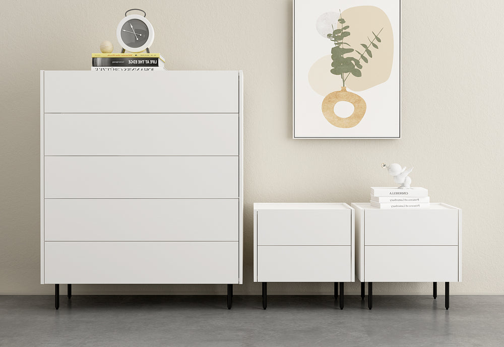 Emerson 5 Drawer Tall Chest & 2 Drawer Bedside - 3 Piece Bundle