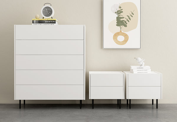 Emerson 5 Drawer Tall Chest & 2 Drawer Bedside - 3 Piece Bundle