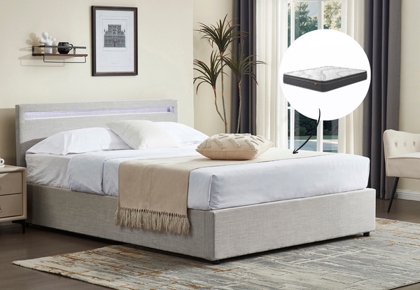 Evelyn Double Gas Lift Storage Bed & Harbour City Double Mattress Bundle