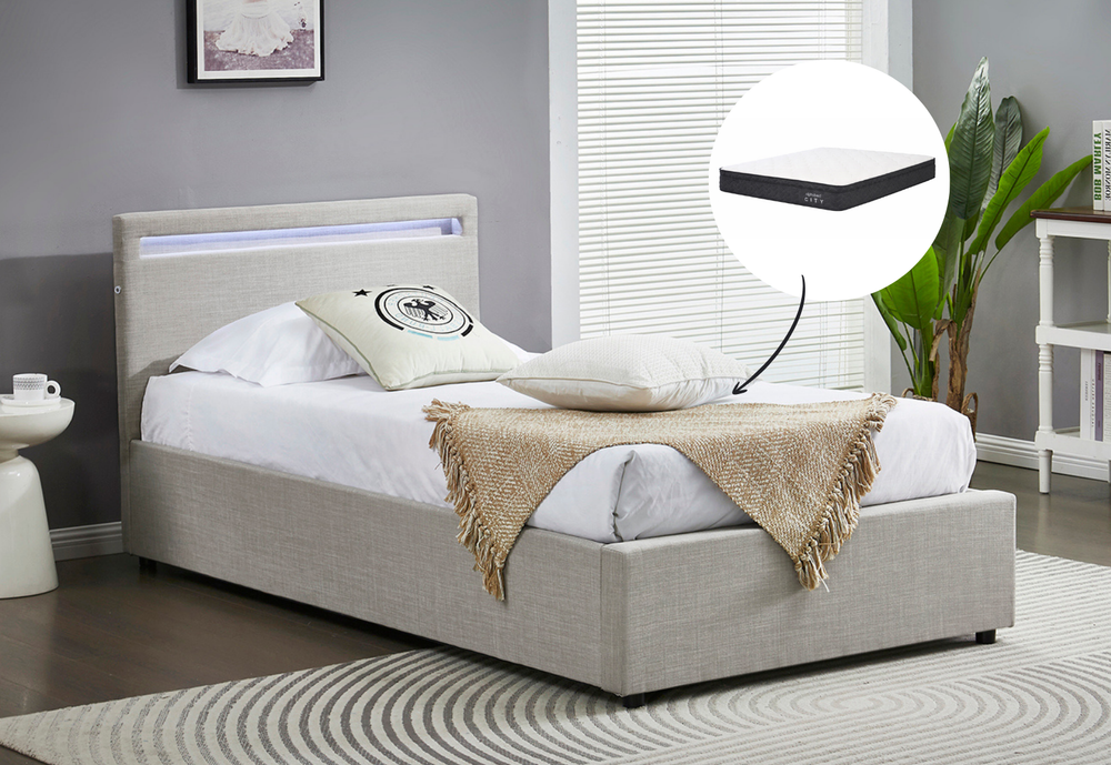 Evelyn King Single Gas Lift Storage Bed & Harbour City King Single Mattress Bundle