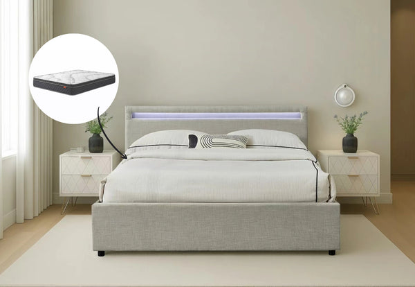 Evelyn Queen Gas Lift Storage Bed & Harbour City Queen Mattress Bundle