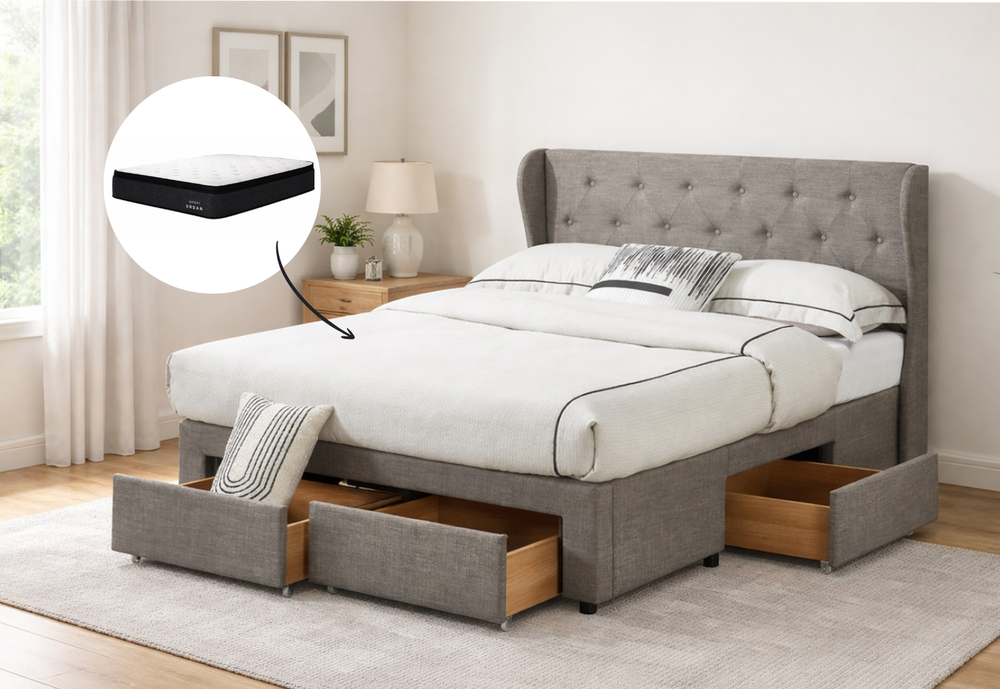 Hannah King Bed with Storage Drawers & Urban King Mattress Bundle
