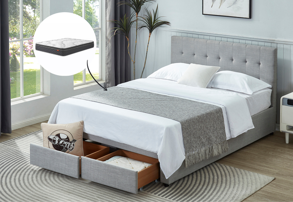 Isabella Double Bed with Storage Drawers & Harbour City Double Mattress Bundle