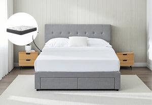 Isabella Queen Bed with Storage Drawers & Harbour City Queen Mattress Bundle