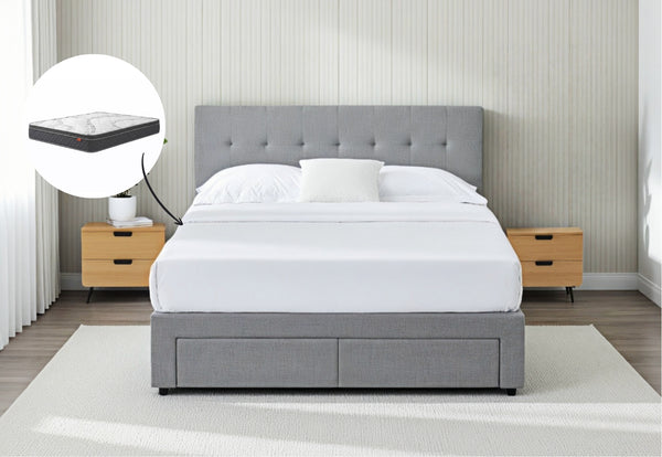 Isabella Queen Bed with Storage Drawers & Harbour City Queen Mattress Bundle