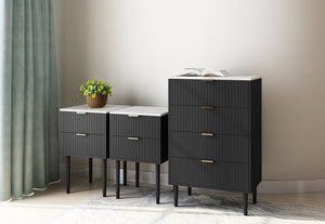 Mila 4 Drawer Tall Chest & 2 Drawer Bedside Tables (3 Piece Bundle)