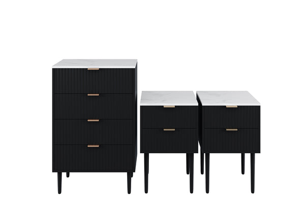 Mila 4 Drawer Tall Chest & 2 Drawer Bedside Tables  - 3 Piece Bundle