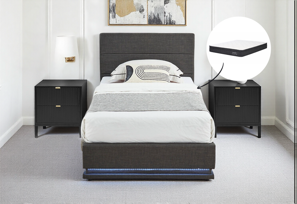 Victoria King Single Gas Lift Storage Bed & Harbour City King Single Mattress Bundle